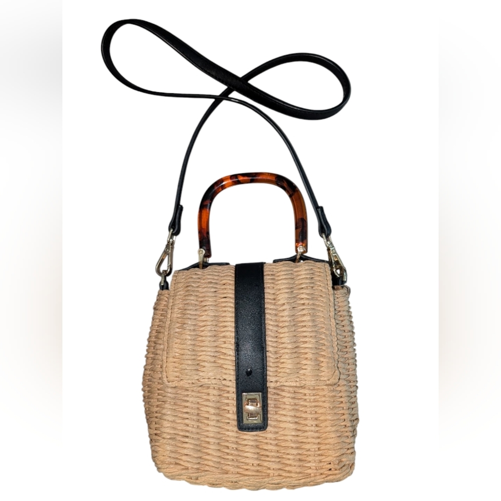 Topshop Womens Skyla Amber Acrylic Crossbody Wicker Straw Grab Bag - Picture 2 of 11